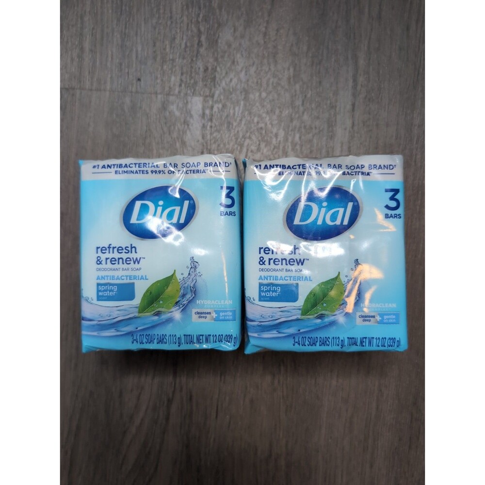 6x Dial Spring Water Refresh & Renew Antibacterial Deodorant Bar Soap 4 oz Bars